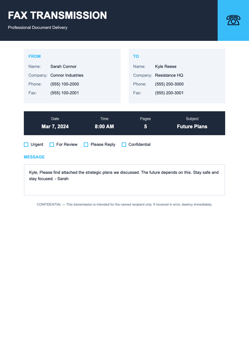 Split tone fax cover page